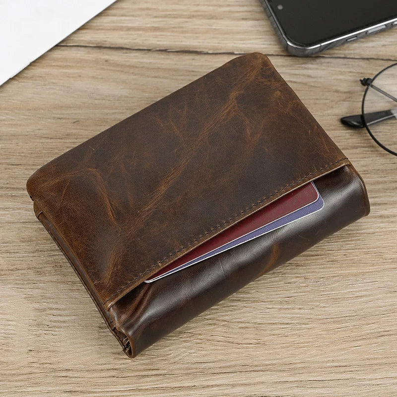 Leather Men‘s Short Wallet Hasp Genuine Leather Unisex Zipper Coin Clutch Purse Cowhide Card Holder Trifold Man wallets