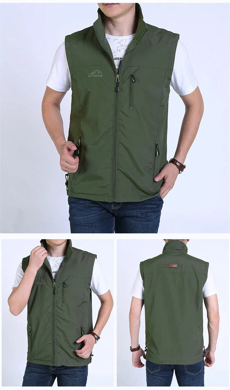 New Vests Man Thin Casual Wasitcoat for Men Vest with Many Pockets Summer for Men Zipper Regular Men's Waistcoat