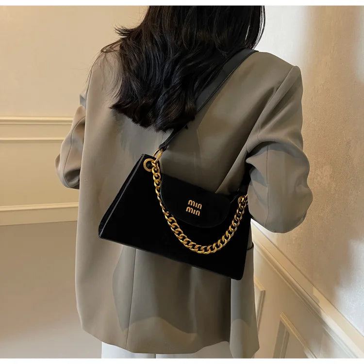 Metal Letter Designer Brand Handbags Top Handle Luxury Shoulder Bags Solid Color Elegant Crossbody Bags Fashion Bags For Women