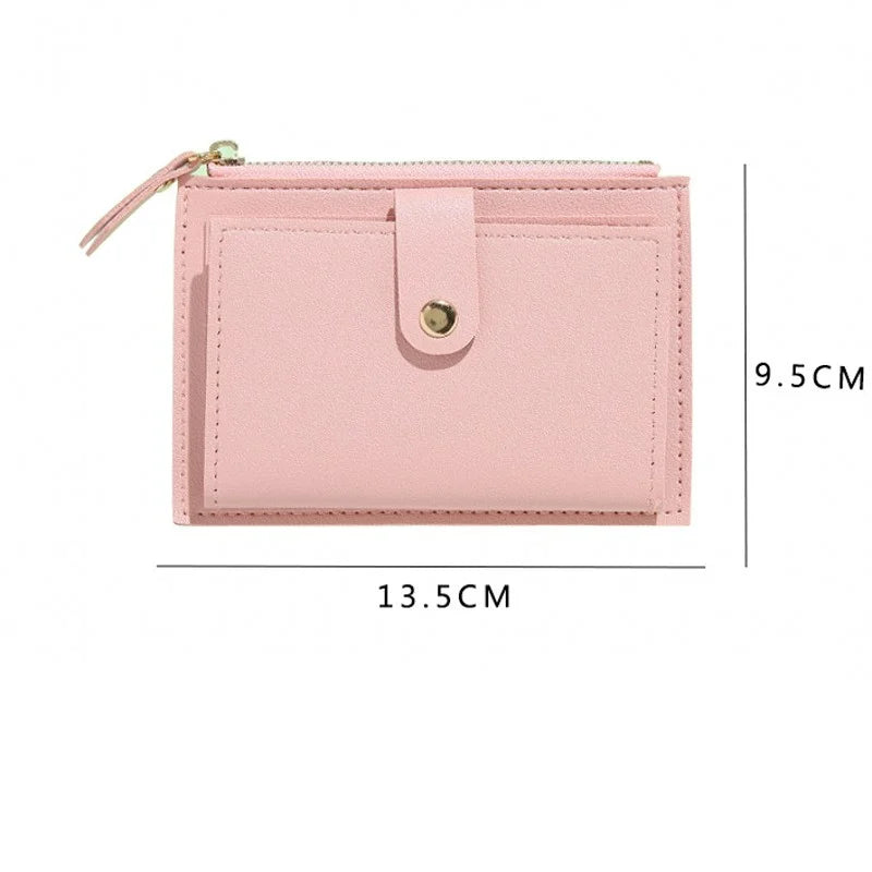 Portefeuilles tendance en cuir pour femmes, mini porte-monnaie solide avec plusieurs cartes, porte-monnaie, portefeuille court, petit portefeuille fin avec fermeture éclair