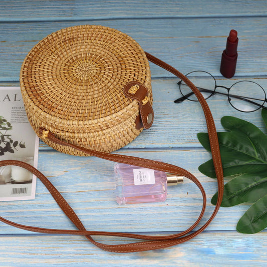 Rattan Woven Women'S Shoulder Bag Round Straw Beach Bags Female Bohemian Handbag Luxury Designer Handmade Crossbody Bag Bali Box