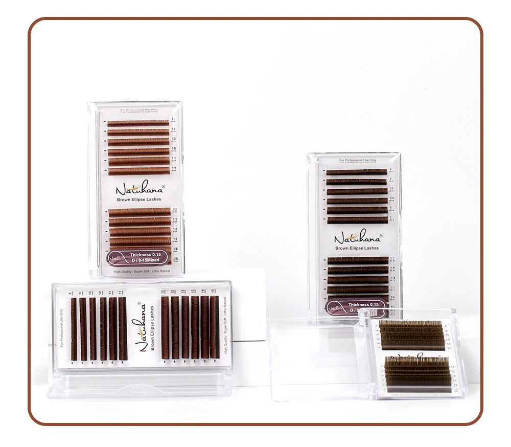 NATUHANA Lashes 0,15 mm Extension de cils plats ellipse marron Faux cils pour les yeux Cils mats à pointes fendues en forme d'ellipse