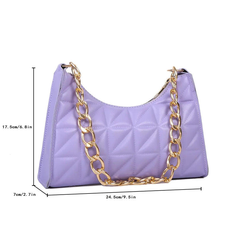 2023 New Women's Diamond Pattern Shoulder Bag Trend Chain Underarm Bag Fashion Texture Solid Color Handbag Female Shopping Bag