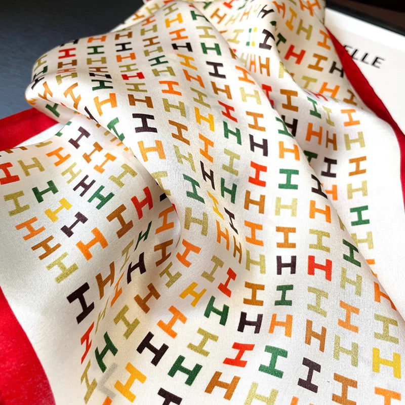 1pcs 70cm Colorful Letter H Silk Scarf for Women Simulated Silk Simple and Trendy Headwear Clothing and Matching Square Scarf