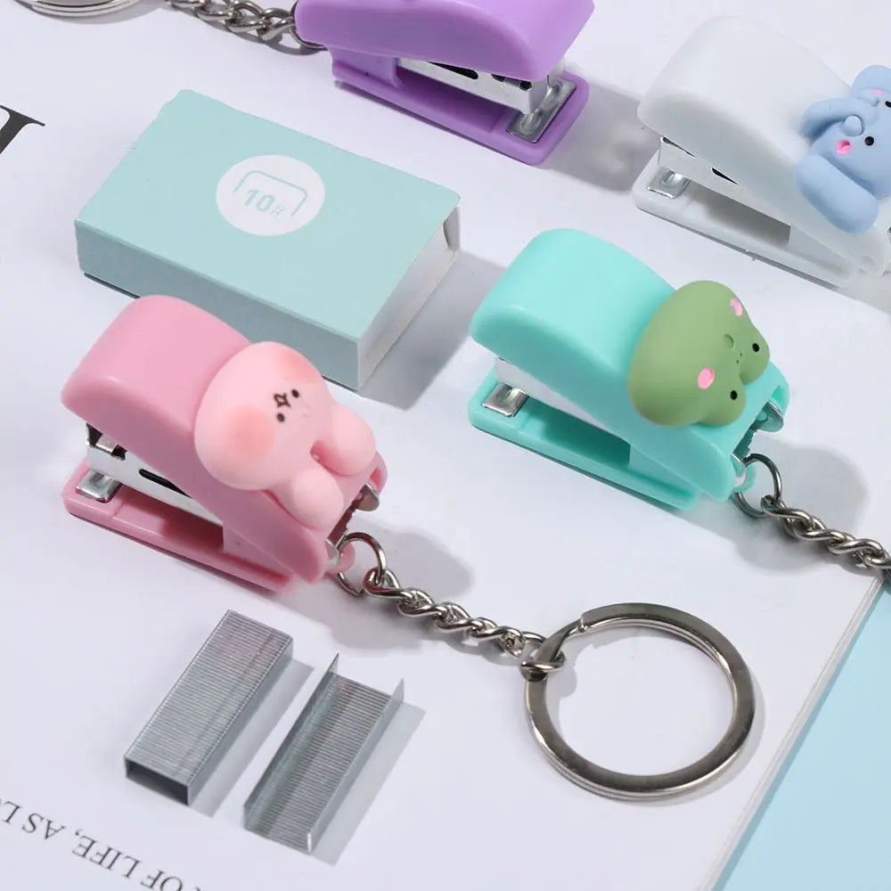 1PC Cartoon Cute Mini Stapler Portable No.10 Staples Binding Tools Stationery Office School File Organizer Supplies Push Clip