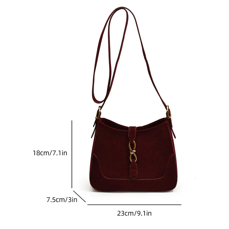 Winter Trendy Frosted PU Leather Shoulder Bag for Women Quiet Luxury Burgundy Bag Lady Solid Color Crossbody Bags Suede Purse