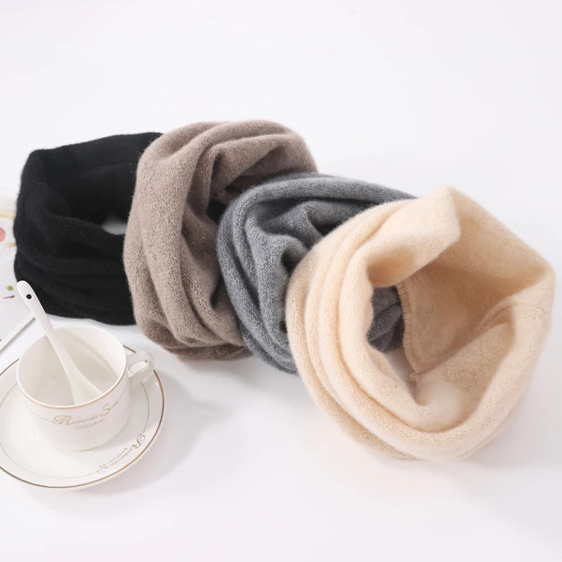 100% Pure Wool Ring Scarf Hollow Out Neckerchief Women Knitted Luxury Cashmere Headband Female Neck Warmer Soft Fake Collar