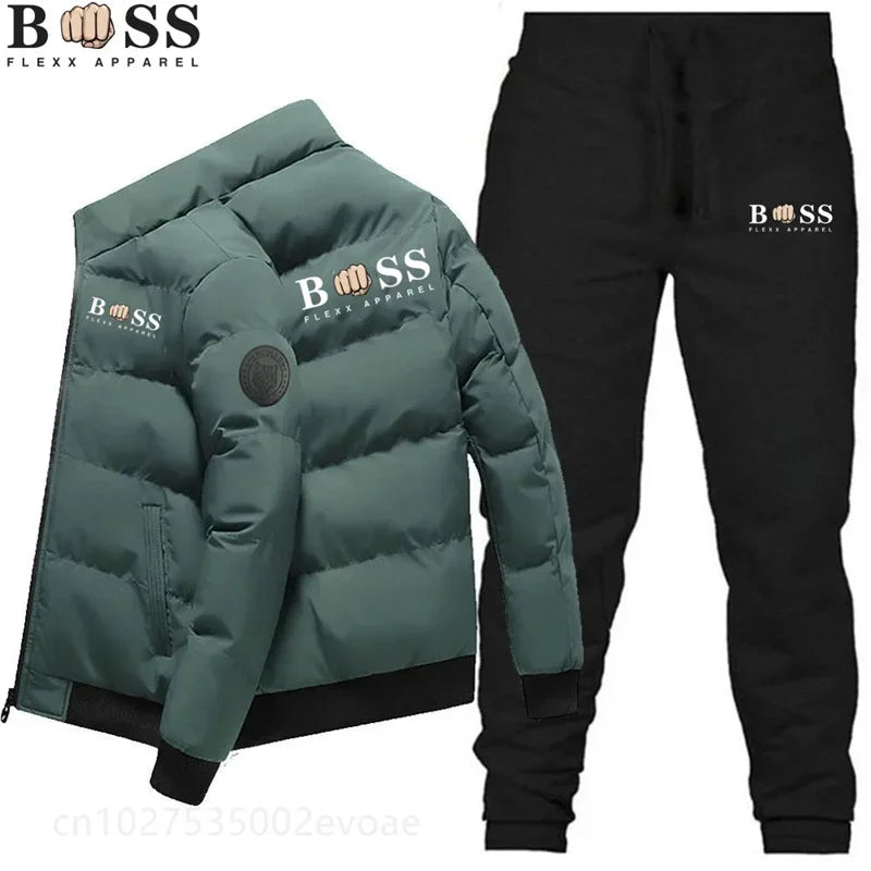 2024 Mode Hiver Coréen BSS FLEXX APPAREL Hommes Mode Chaud Nouveau Coupe-Vent Haute Qualité Polyester Fermeture Éclair Veste et Pantalon 2-p