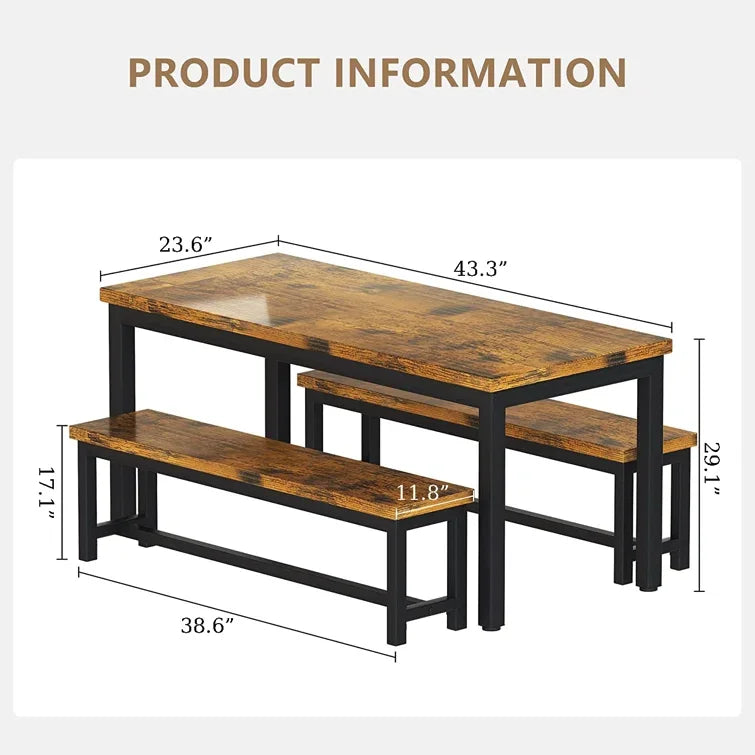 Dining Room Table Set, Kitchen Set With 2 Benches, Ideal For Home, And Room, Breakfast