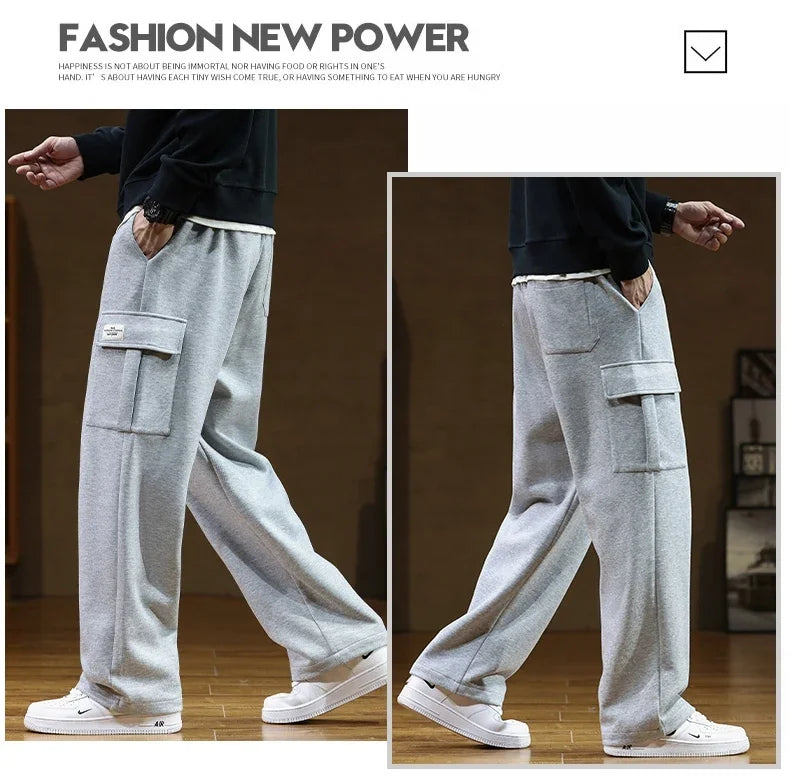 Pantalon de survêtement d'automne en coton pour hommes, pantalon cargo ample et respirant, style coréen, neutre, couleur unie, jambes larges