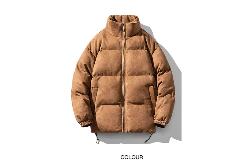 Winter Faux Suede Puffer Jacket New Retro Parkas Coat Men Various Color Cotton-Padded Coat Oversize Warm Solid Color Streetwear