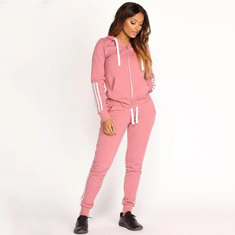 2024 Fashions Women's Zipper Sports Jogging Suit Three Stripe Letter Hoodie+Pants Two Piece Sets Sports High Waist Gym Tracksuit