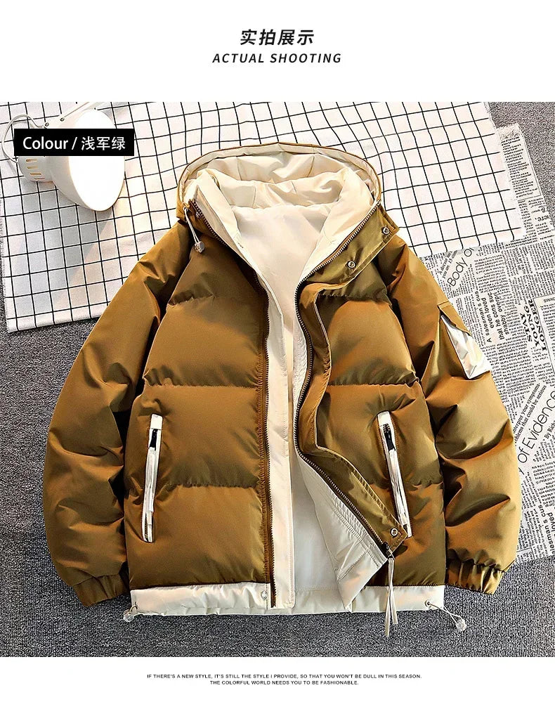 Men Hooded Winter Thicken Warm Winter Man Windproof Jacket New Streetwear Casual Parkas Padded Jacket Male Loose Coats