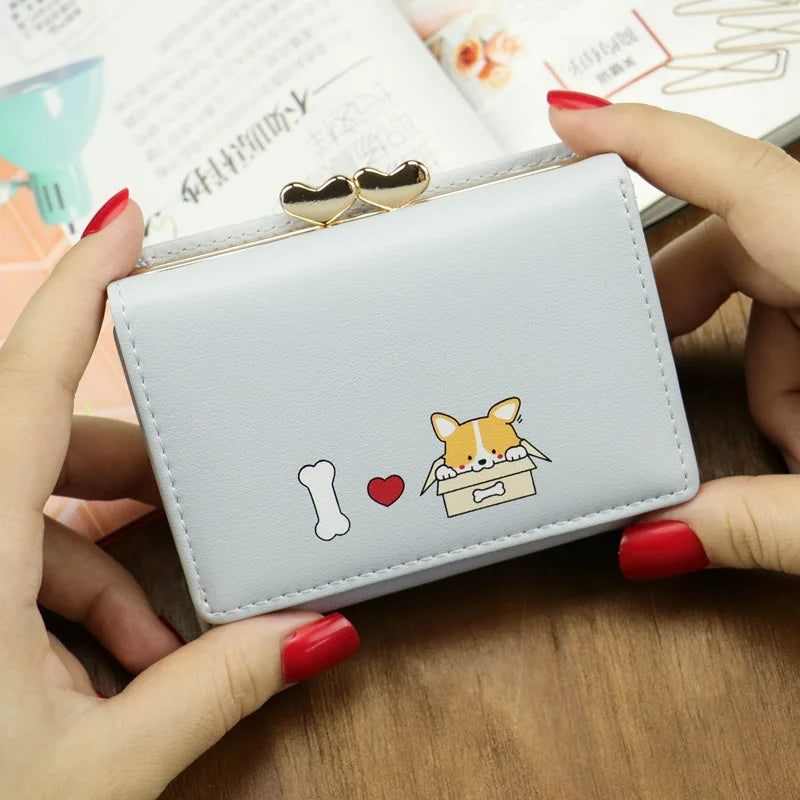 Korean Style Cartoon Women Wallet Small Cute Corgi Doge Wallets Ladies Short Leather Purses Female Purse Clutch