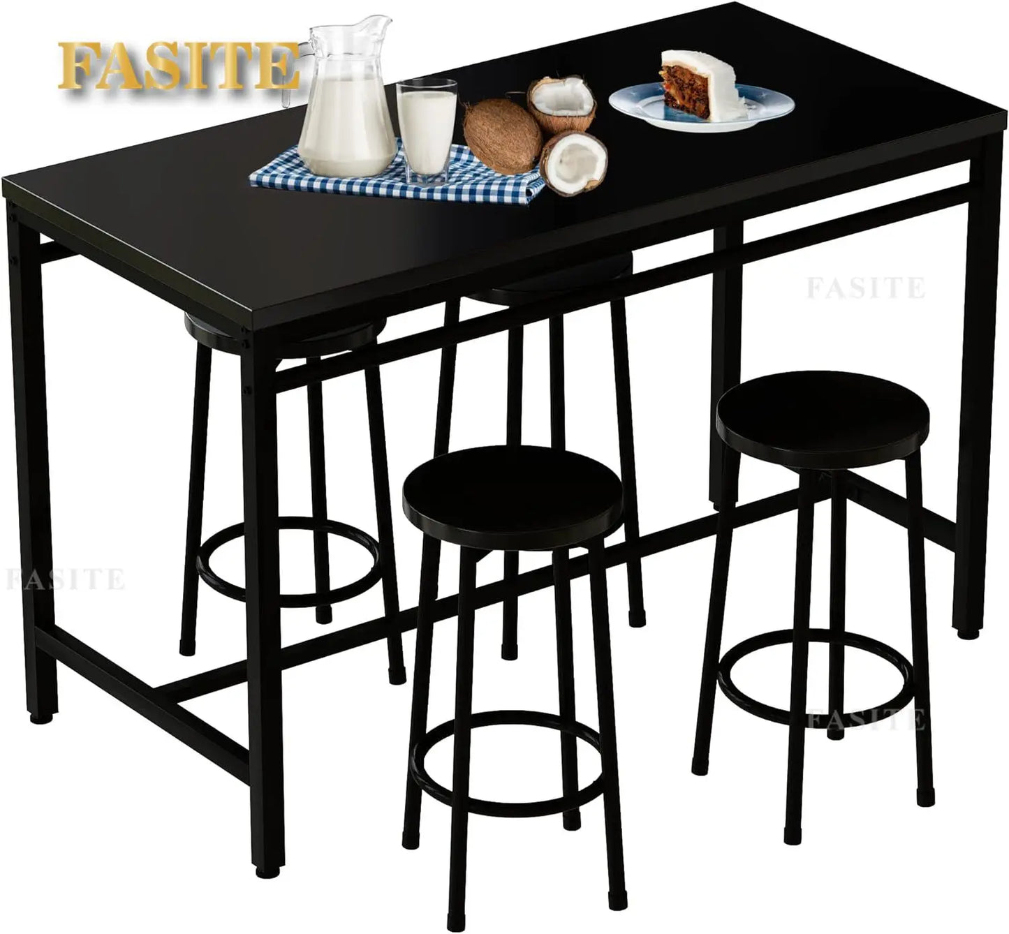 White Faux Marble Dining Table with 4 Upholstered Chairs, 5-Piece Dining Room Table Set for Small Space, Breakfast Table