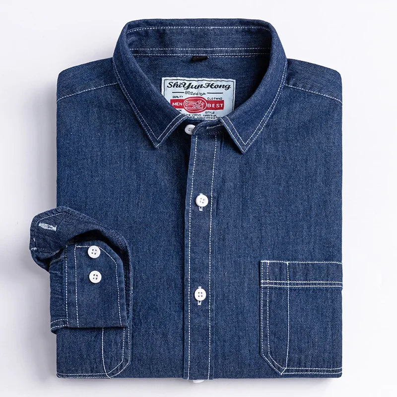 Chemise classique à manches longues en denim 2023, 100 % coton, avec poche, broderie, vêtements confortables