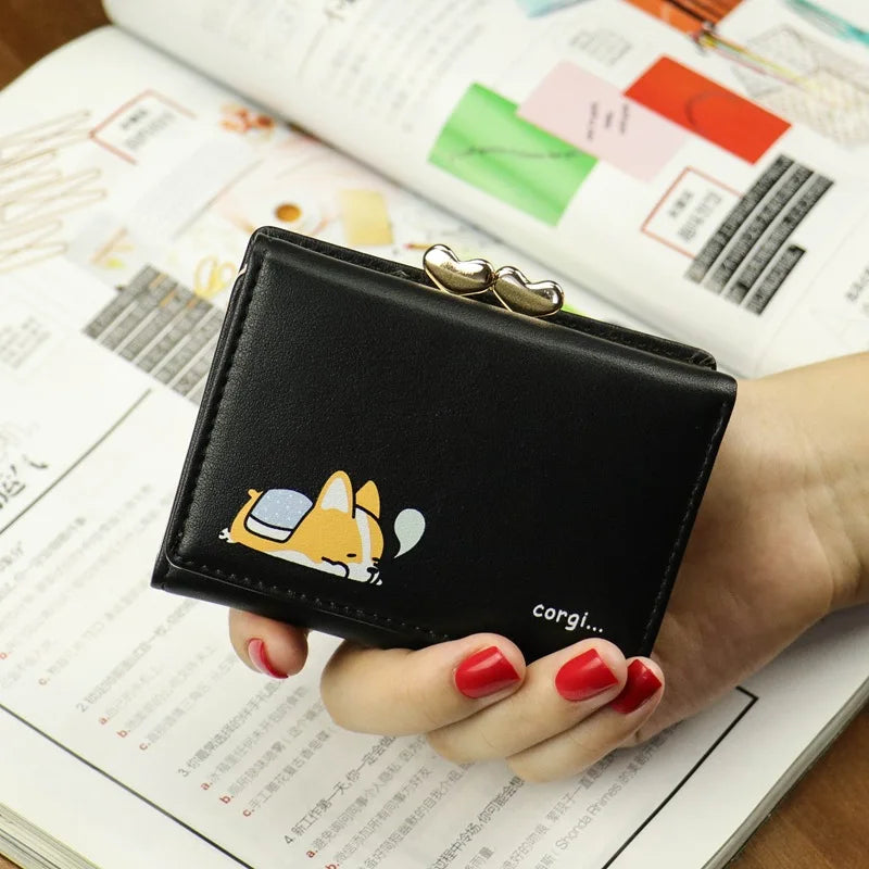 Korean Style Cartoon Women Wallet Small Cute Corgi Doge Wallets Ladies Short Leather Purses Female Purse Clutch