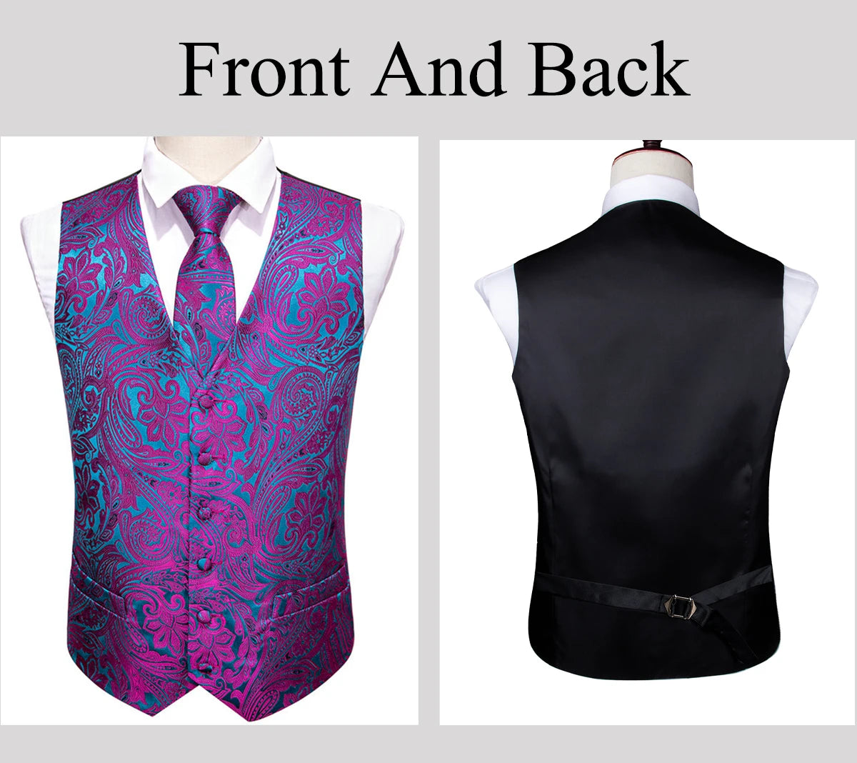 Luxury Vest for Men Silk Green Blue Silver Gray Gold Pink Embroidered Paisley Floral Male Waistocoat Tie Suit Formal Casual