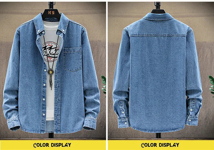 Fashion Large Cotton Denim Long Sleeved Men's Casual Large Loose Work Coat Fashion Shirt Formal Cotton Fashion Slim Men Shirt