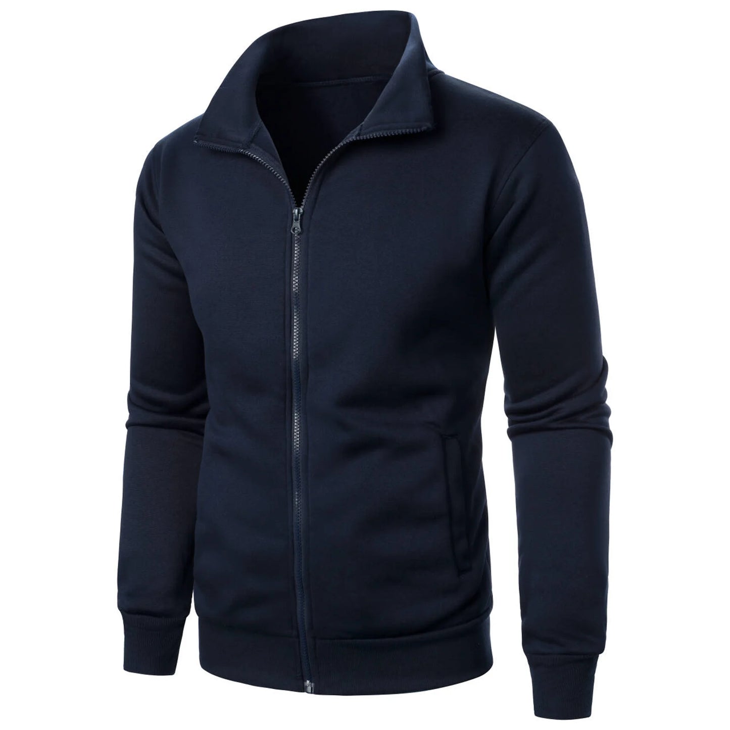 Men's casual sports zipper stand collar hoodie coat men's solid color cardigan