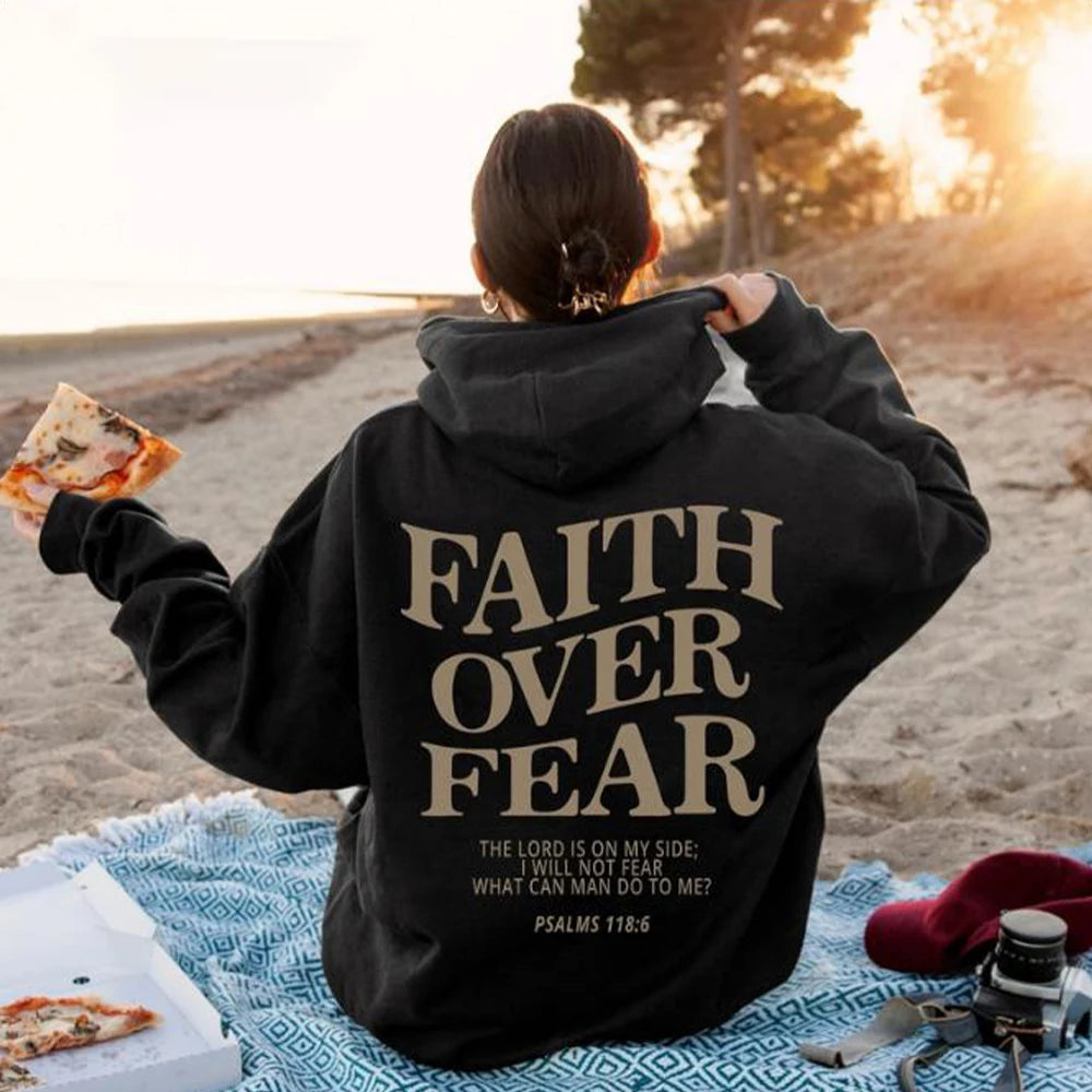 Faith Over Fear Christian Hoodie Sweatshirt Jesus Trendy Bible Verse Shirt Unisex Aesthetic Clothes Streetwear