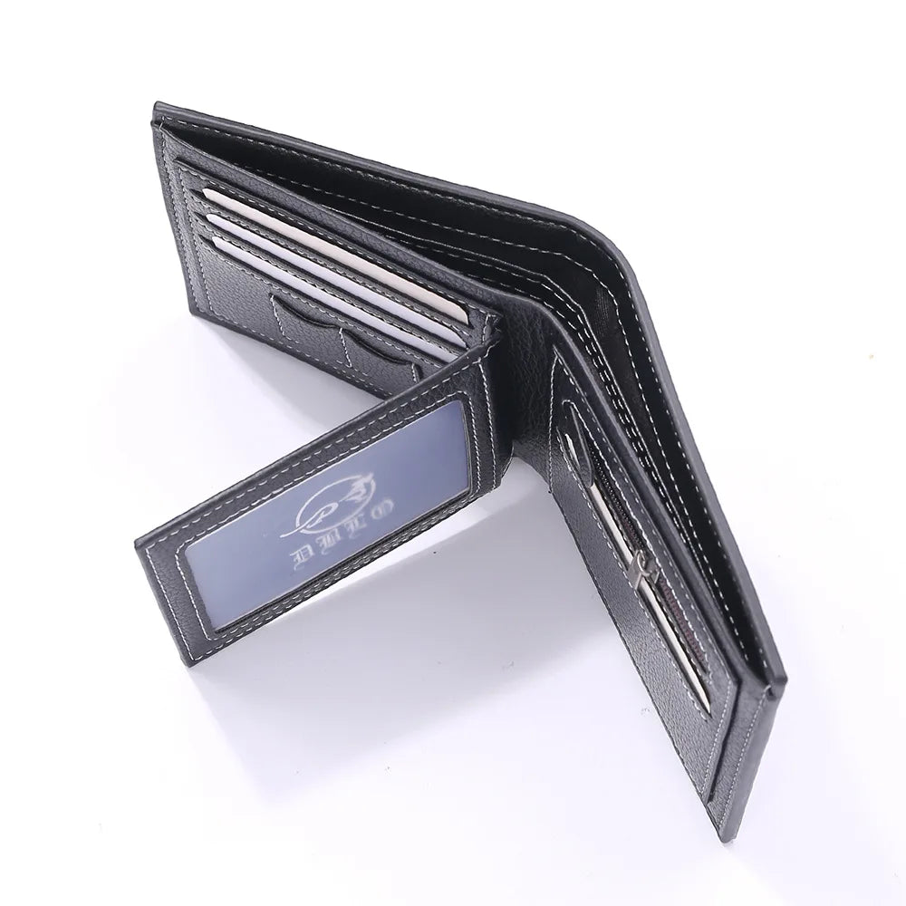 New Men's Wallet Credit Card Holder Zipper Coin Purse High-Quality Lychee Pattern Business Short Wallet for Men Business Wallet