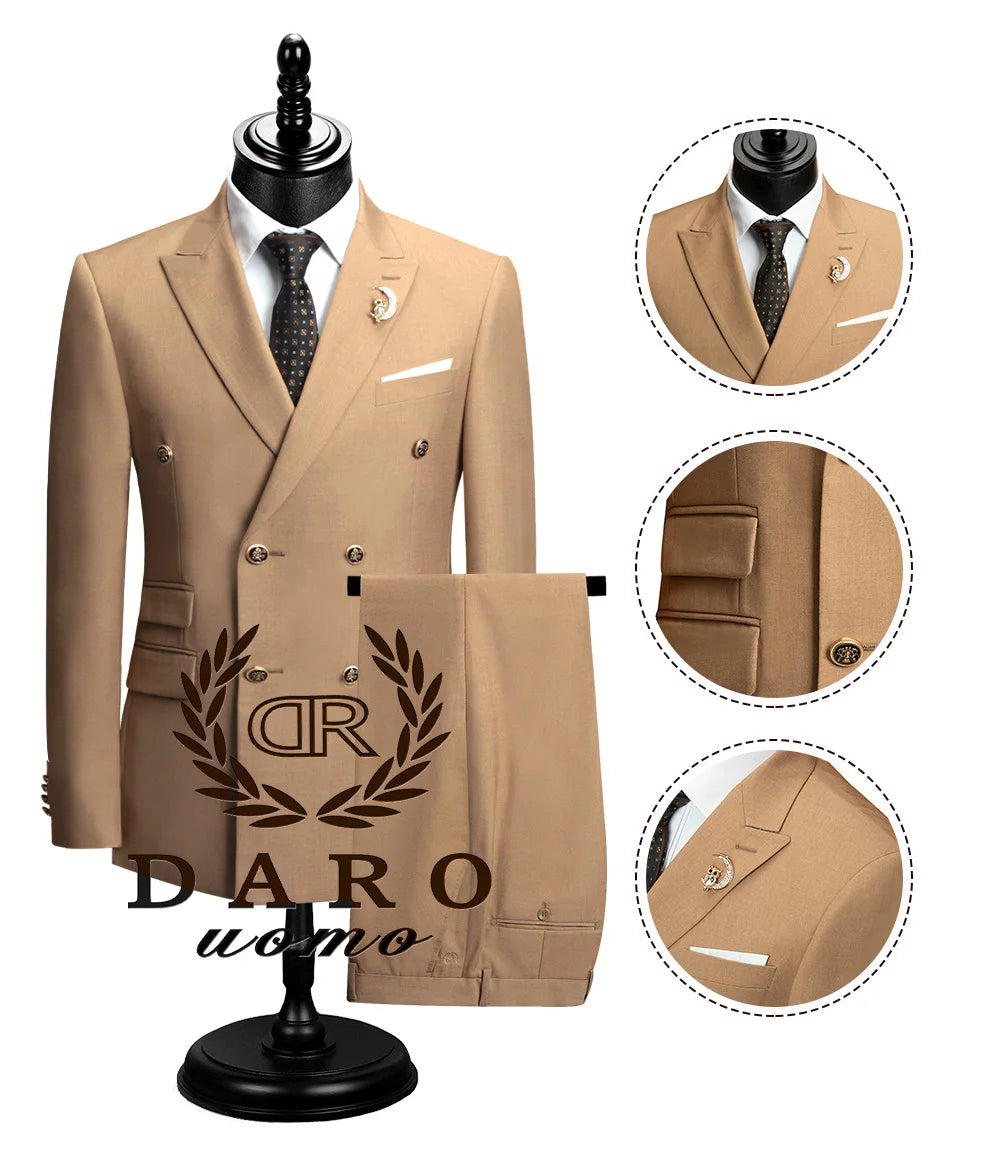 DAROuomo 2024  Men Suit Slim Fit Formal Business Work Wear Suits 2Pcs Set (Jacket+Pants)DR8211