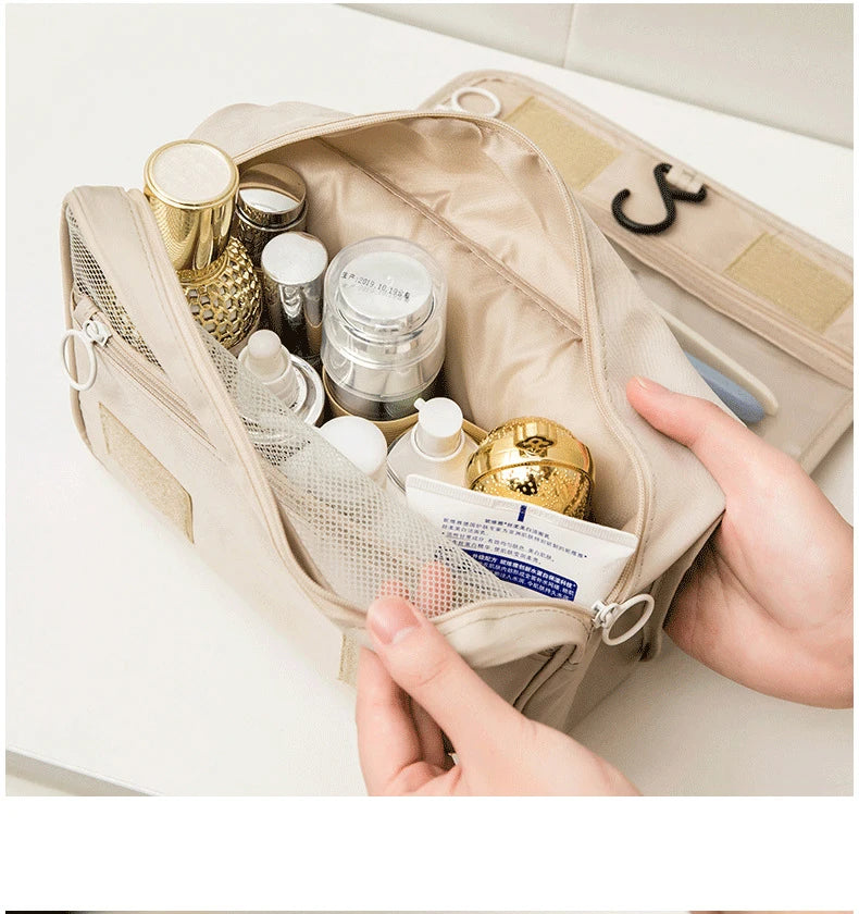 Polyester Waterproof Multifunction Women Cosmetic Bag Toiletry Storage Organize Travel Handbag Bathroom Hanging Wash Bag