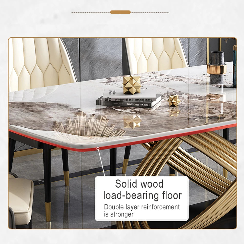 Luxury Unique Design Stainless Steel Dining Tables and Chairs Marble Rectangular Modern Dining Table Set