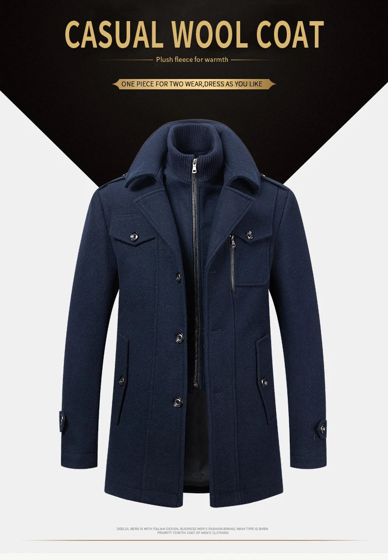 Men's Fashion Warm Autumn&Winter Jackets Trench Herrenmantel Coat for Men Double Collar Coat Jackets Mens Windproof Coats