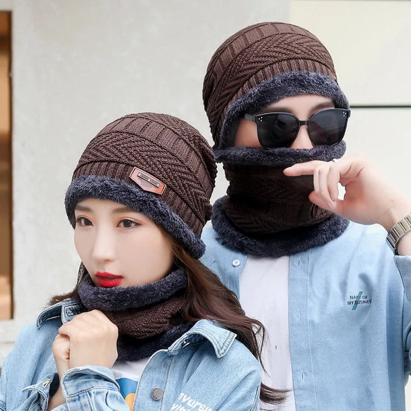 Winter Hats Knit Cap Men And Women Velvet Hat Coral Fleece Scarf Outdoor Riding Hat Warm Thickening Plus Velvet Neck Protect Cap