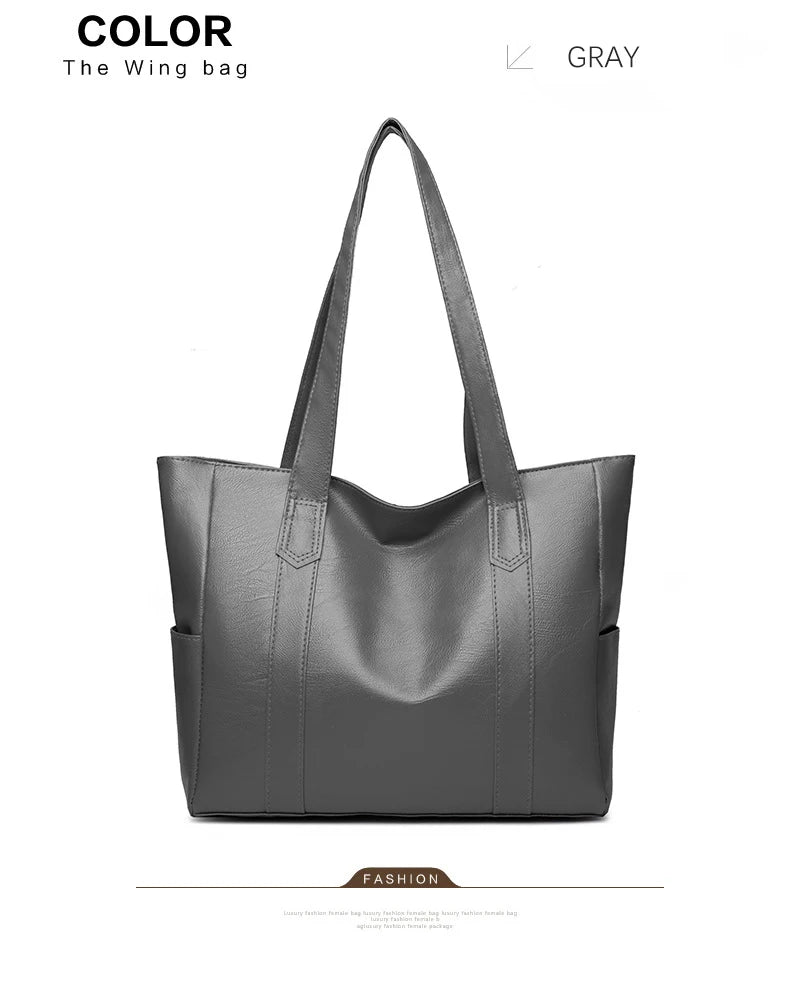 TRAVEASY 2024 Casual PU Leather Large Capacity Tote Bags for Women Fashion Solid Color Zipper Female Shoulder Bag Ladies Handbag