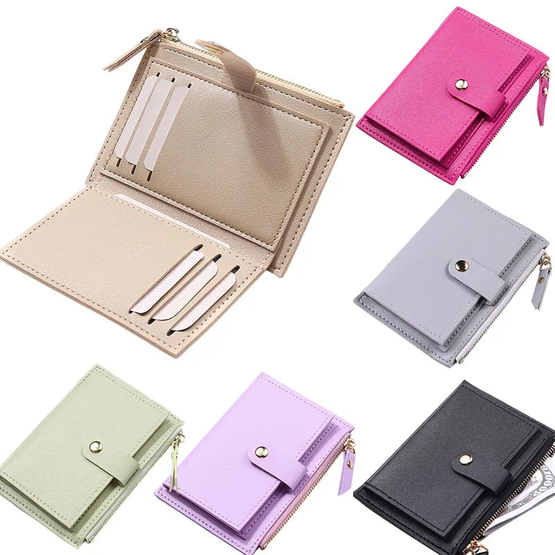 Women Fashion Small Wallet Purse Solid Color PU Leather Mini Coin Purse Wallet Credit Card Holder Bags Zipper Coin Purse