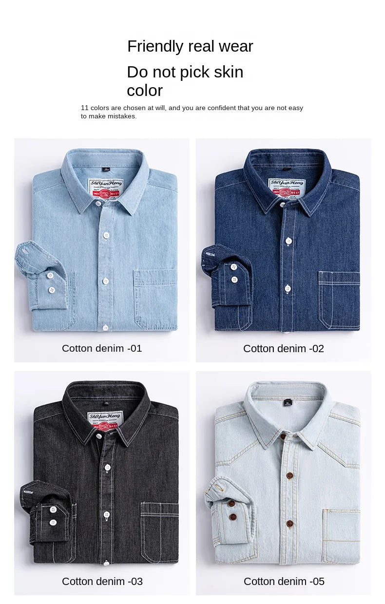 Chemise classique à manches longues en denim 2023, 100 % coton, avec poche, broderie, vêtements confortables