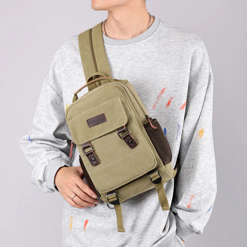 Small Mens Backpack Canvas Casual Backpacks for Men 2024 Mini Male School Bag Rucksack Man Multi-function Crossbody Bag Travel