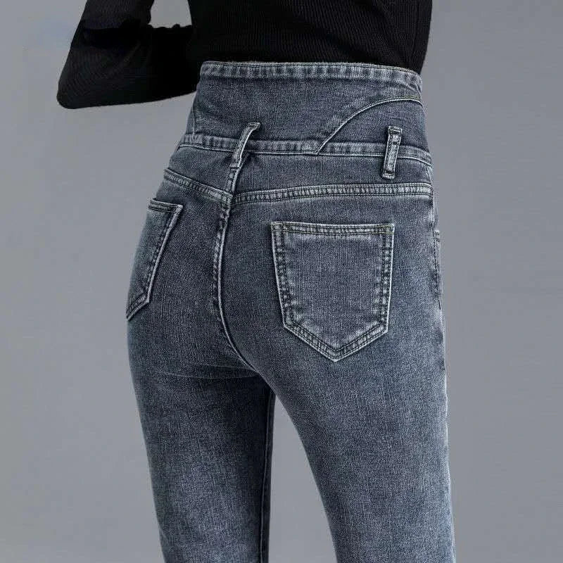 Jean skinny taille haute en velours épais pour femme, pantalon crayon décontracté en molleton simple et chaud, coupe slim, extensible, nouvelle collection hiver