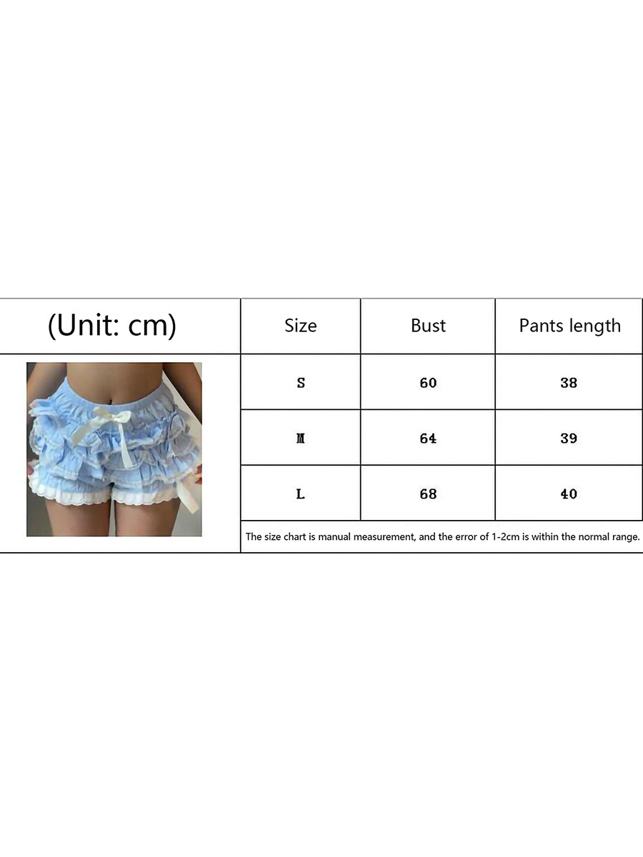 Women Lace Ruffle Shorts Kawaii Lolita Bloomers Layered Boxer Shorts Cute Pumpkin Pants Boy Shorts Bottoms (A Blue, S)