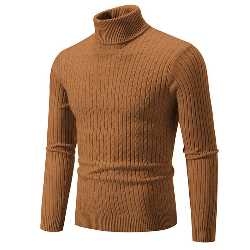 Pull d'hiver épais et chaud à col roulé pour homme, pull de marque à coupe ajustée, tricot à double col