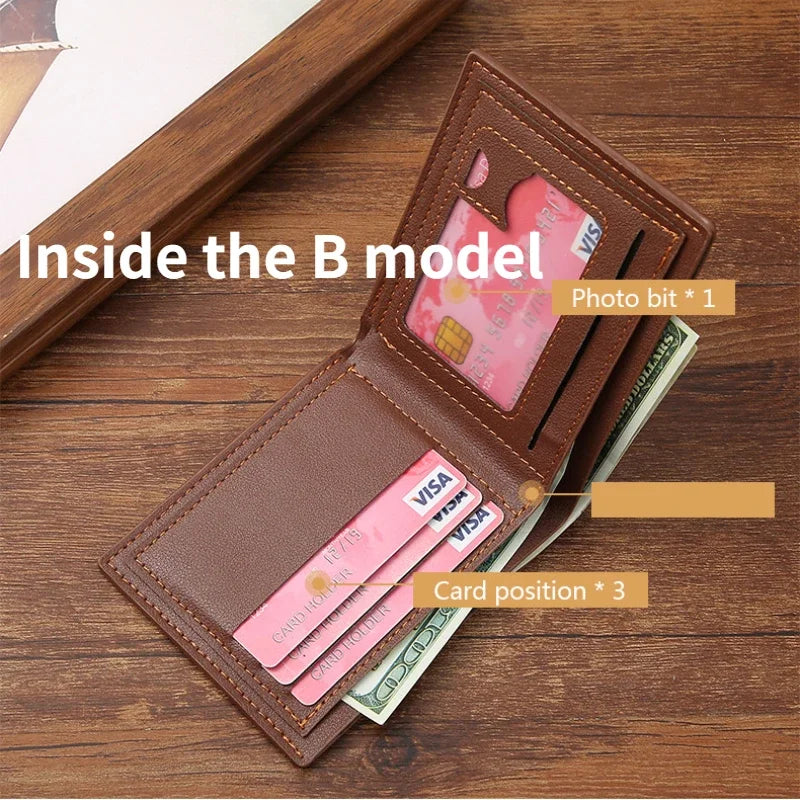 New Men's Wallet Money Bag PU Leather Business Short Wallet Vintage Soft Purse Multi-card Holder Portefeuille Homme Billetera