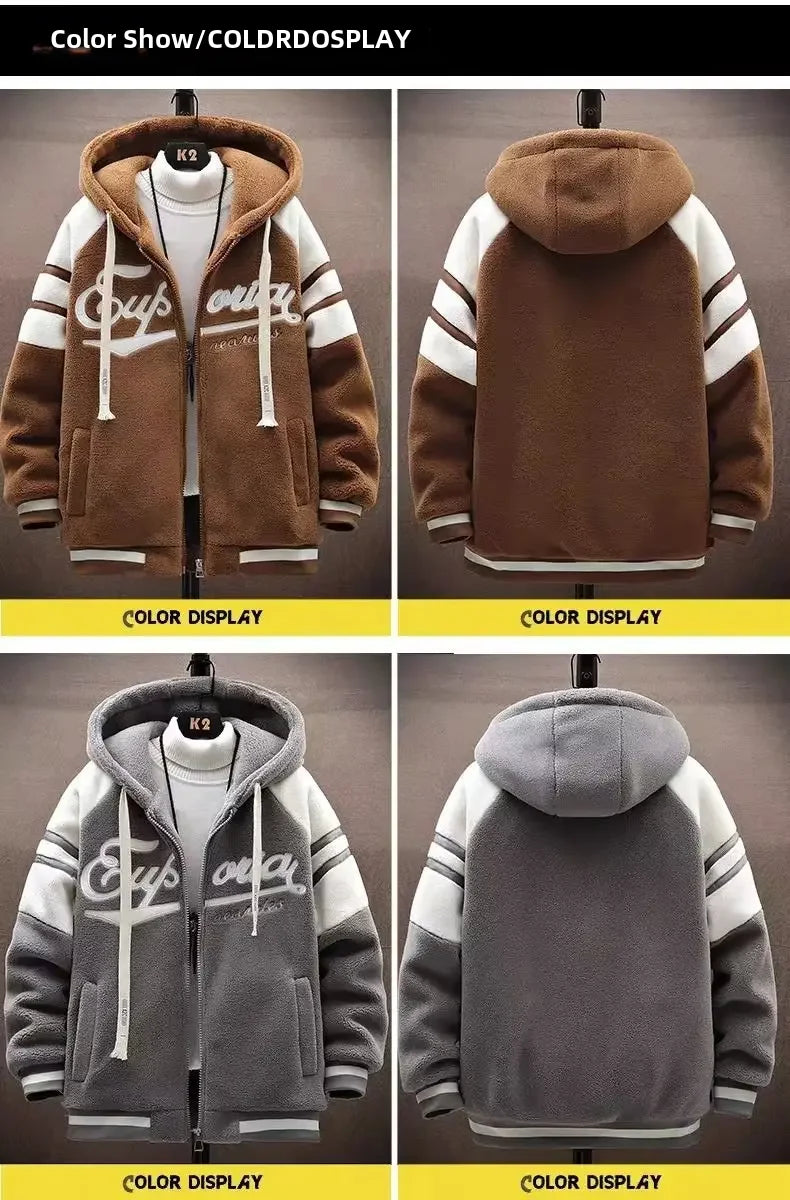 Autumn/winter Cotton Coat Loose-fit Thickened Sweatshirt Zip-up Cardigan Hooded Jacket For Men Youth