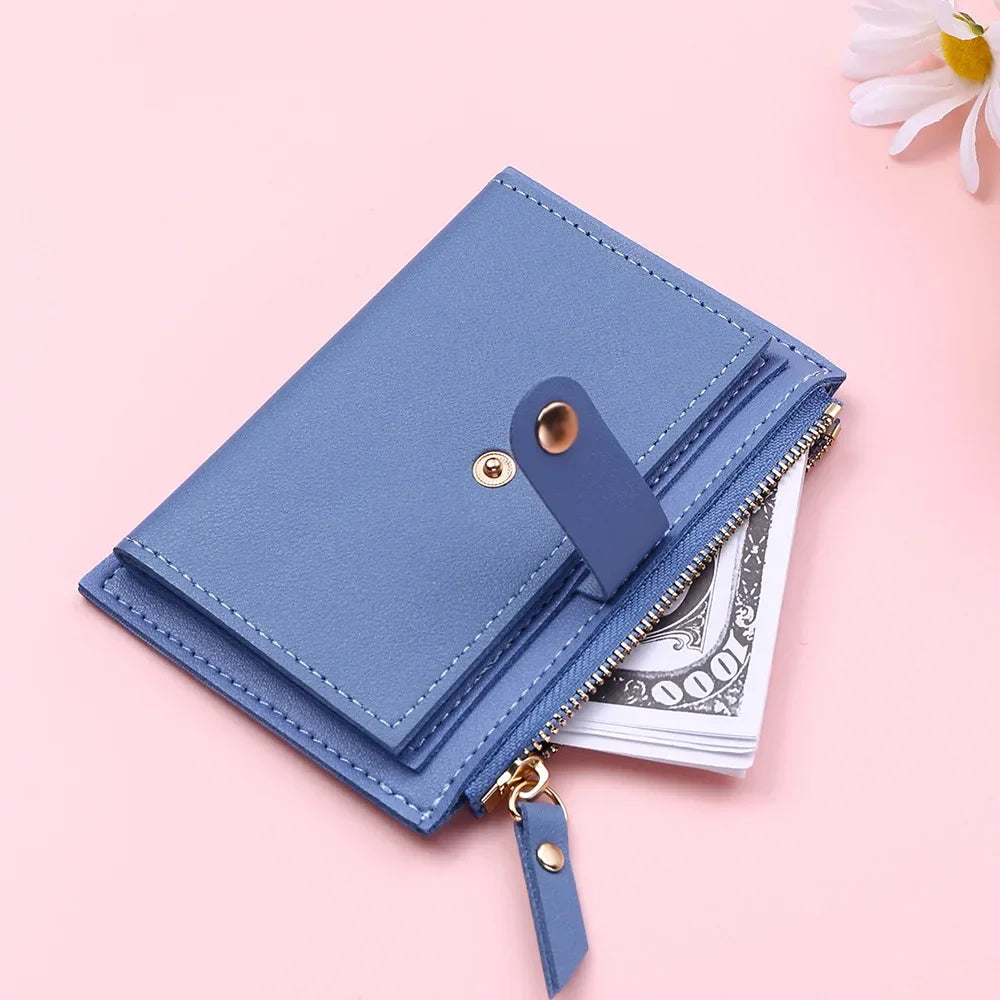 Women Fashion Small Wallet Purse Solid Color PU Leather Mini Coin Purse Wallet Credit Card Holder Bags Zipper Coin Purse