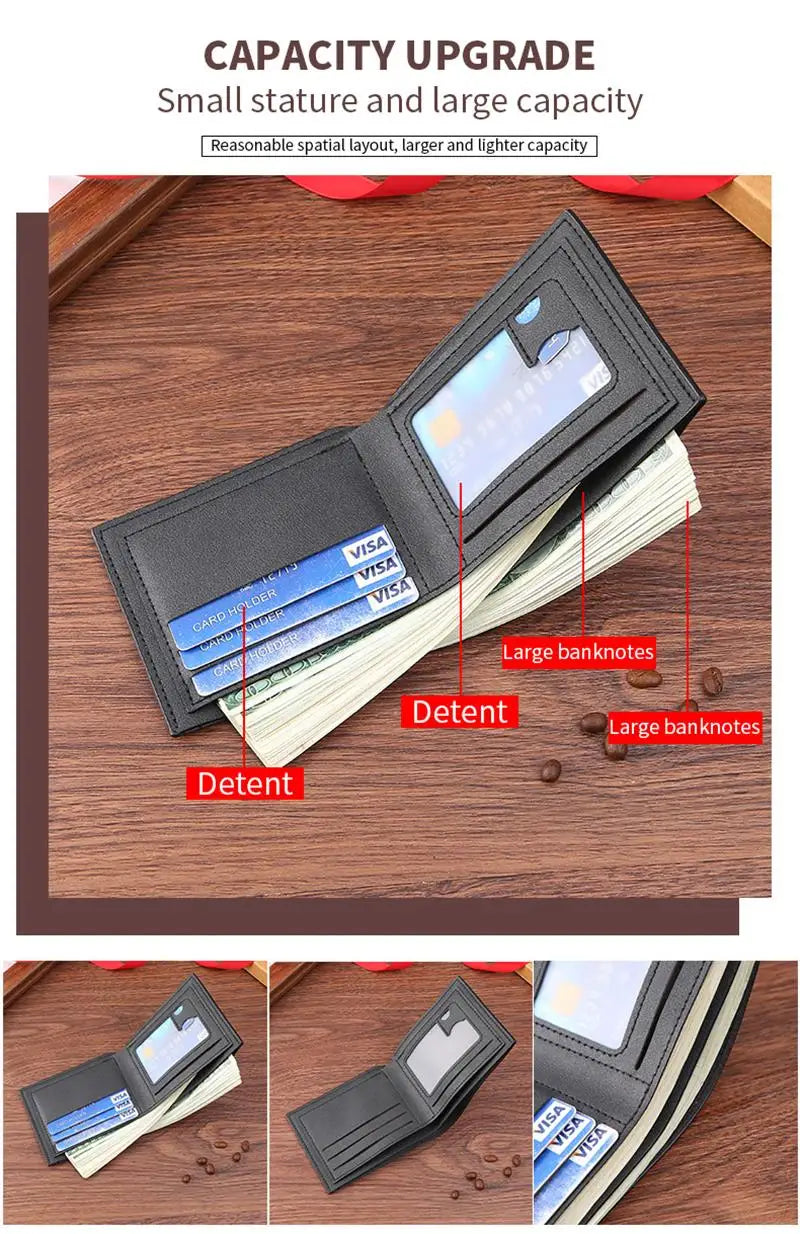 Men'S Short Frosted Leather Wallet Multi-Slot Coin Pocket Photo Holder Small Men'S Wallet High Quality New 2024