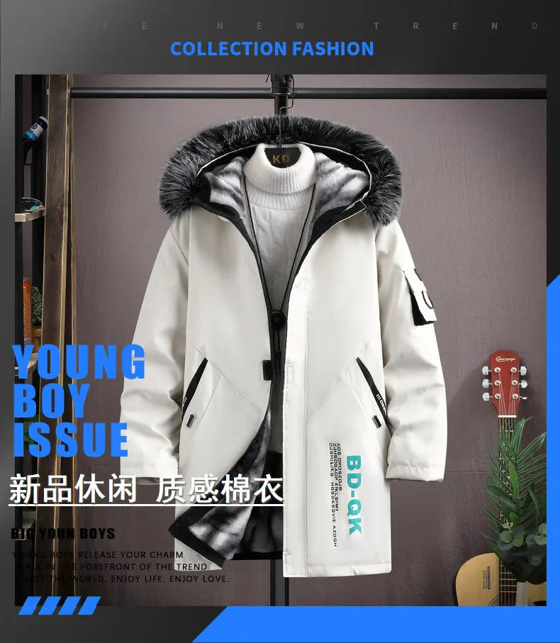 2023 Autumn and Winter New Fashion Trend Long Warm Trench Coat Men's Casual Loose Comfort Plus Fleece Thickened Large Size Coat