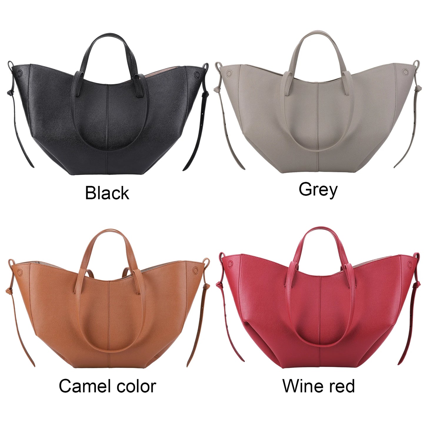 Women Solid Color Bag Large Capacity Elegant Shoulder Bag PU Leather Leisure Bag with Matching Clutch Set