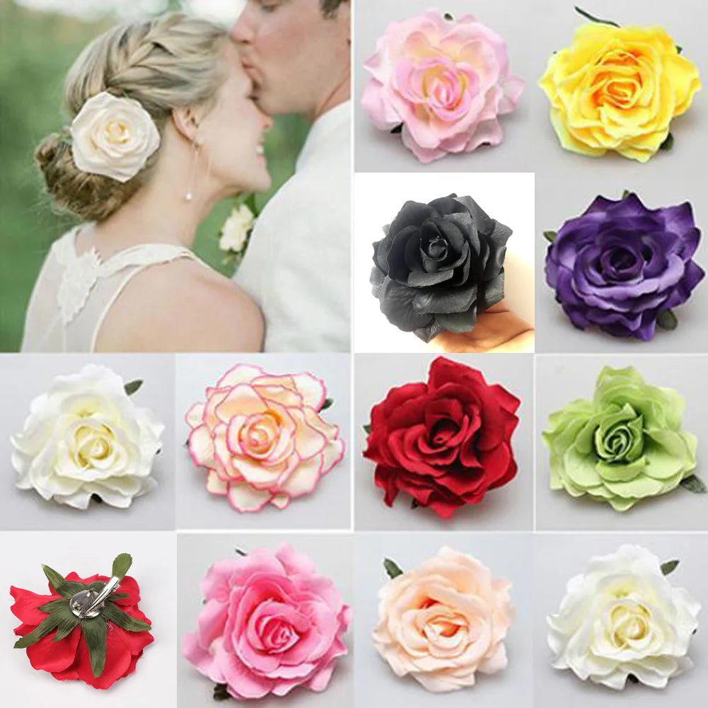 Flamenco Flowers For Hair DIY Headdress For Bridal Flocking Cloth Red Rose Flower Hairpin Hair Clip Party Hair Accessories