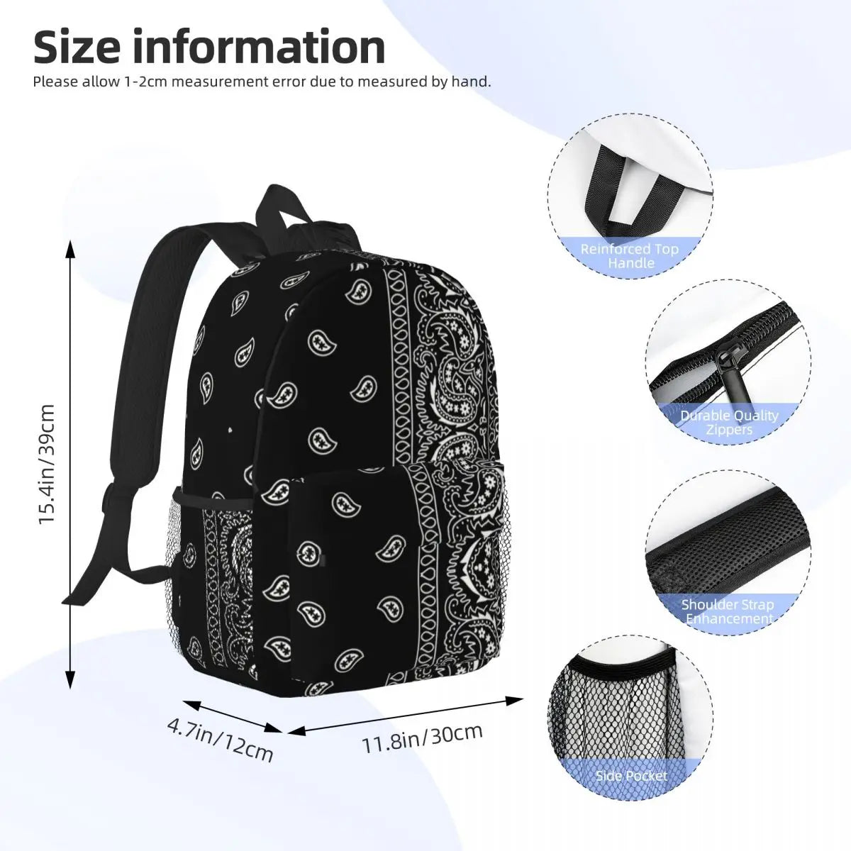 Custom Black White Paisley Chicano Bandana Style Laptop Backpack Women Men Basic Bookbag for School College Student Bag