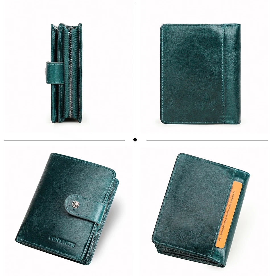 CONTACT'S Genuine Leather RFID Vintage Wallet Men With Coin Pocket Short Wallets Small Zipper Wallet With Card Holders Man Purse