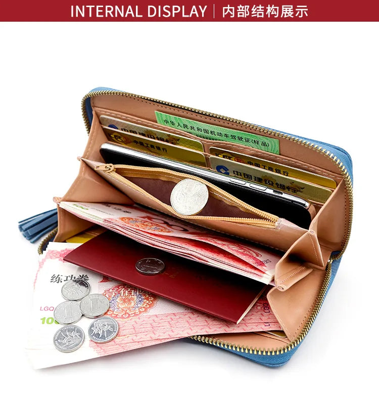 Zipper Money Coin Purse Women Card Holder Long PU Leather Clutch Wallet Large Capacity Lady Wristlet Phone HandBags Money Pocket