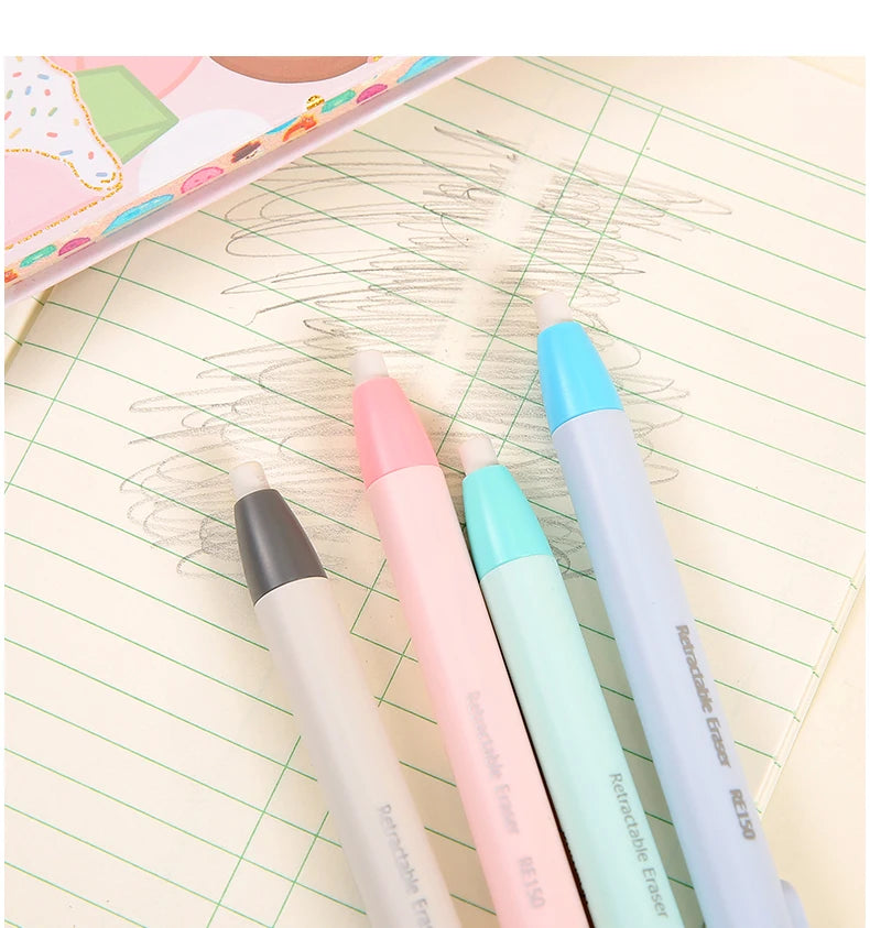 KHINSUN Press Retractable Pencil Eraser Correction Supplies Pen Style Pencil Rubber Writing School Supplies Stationery