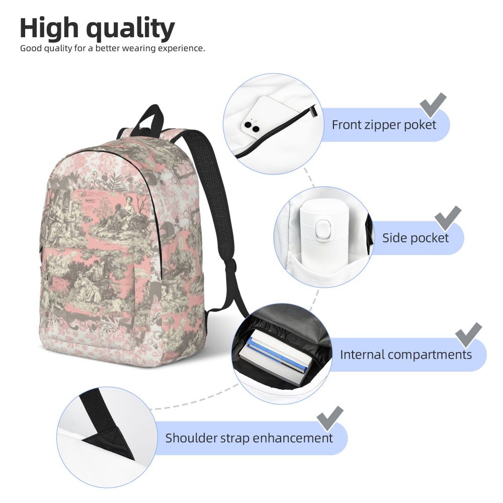 Personalized Navy Blue Toile De Jouy Canvas Backpacks Men Women Basic Bookbag for School College French Countryside Floral Bags